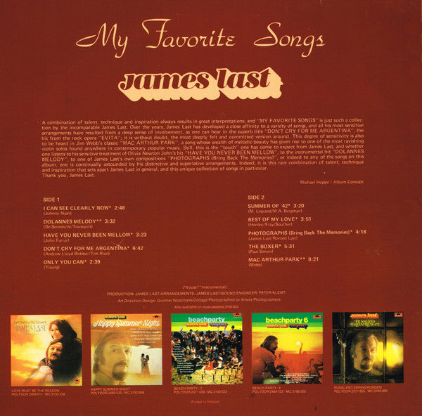 James Last - My Favorite Songs (LP) Vinyl LP Vinyl Very Good (VG) <br> Hoes Good Plus (G+)