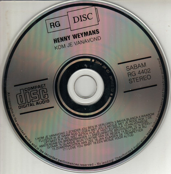 Henny Weijmans - Kom Je Vanavond (CD) Compact Disc Goede Staat