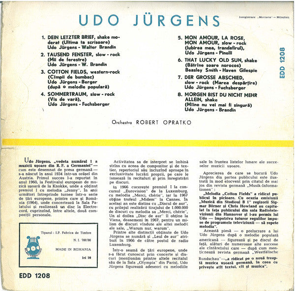 Udo Jürgens - Udo Jürgens (**") Vinyl LP 10" Vinyl Very Good (VG) <br> Hoes Good Plus (G+)