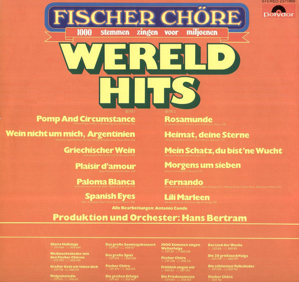 Fischer Chöre - Wereld Hits (LP) Vinyl LP Vinyl Very Good (VG) <br> Hoes Good Plus (G+)