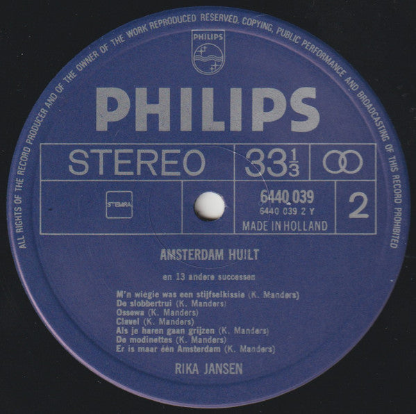 Rika Jansen - Amsterdam Huilt En 13 Andere Successen (LP)