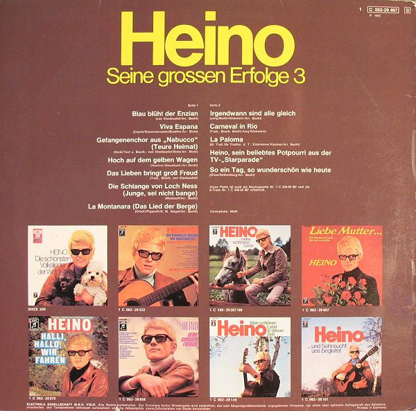 Heino - Seine Grossen Erfolge 3 (LP) Vinyl LP Vinyl Very Good (VG) <br> Hoes Good Plus (G+)