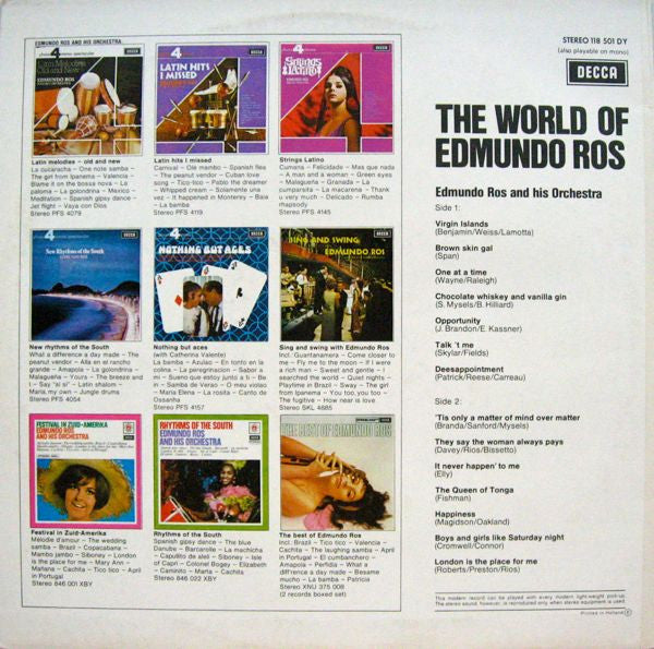 Edmundo Ros & His Orchestra - The World Of Edmundo Ros (LP) Vinyl LP Vinyl Very Good (VG) <br> Hoes Good Plus (G+)