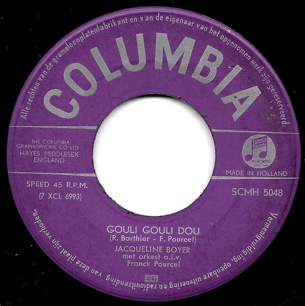 Jacqueline Boyer - Tom Pillibi Vinyl Singles Vinyl Very Good (VG) <br> Hoes Generic