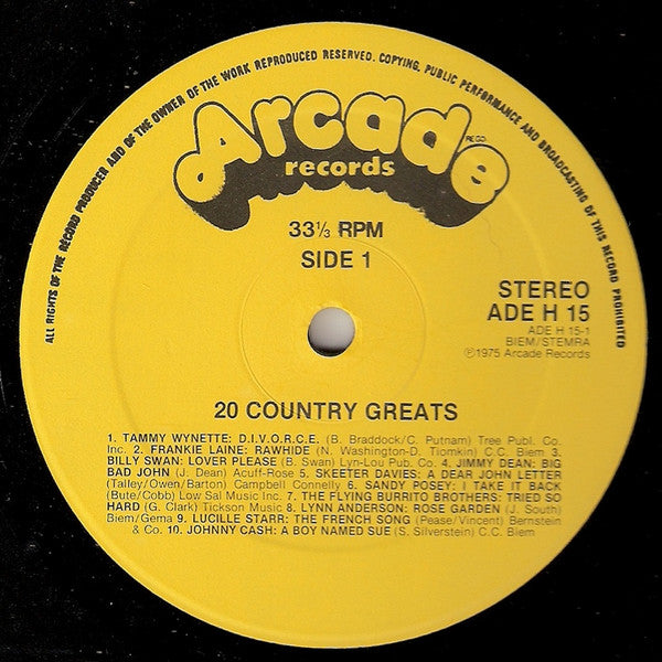 Various - 20 Country Greats (LP) Vinyl LP Vinyl (VG) <br> Hoes (G+)