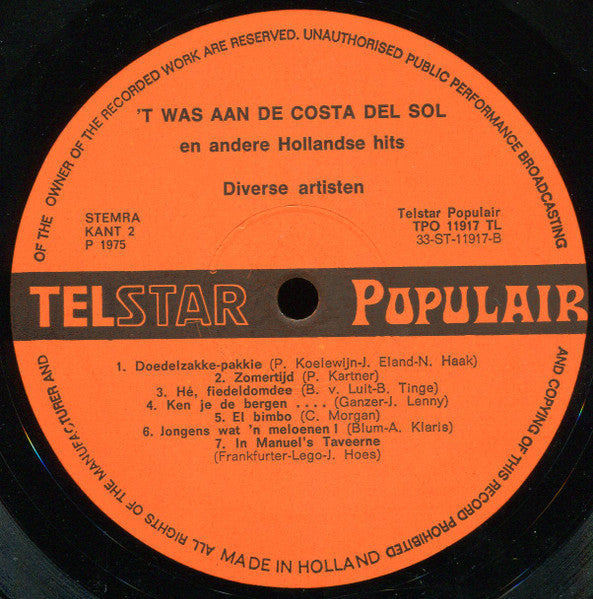 Various - 'T Was Aan De Costa Del Sol (LP) 40748 Vinyl LP Vinyl Very Good (VG) <br> Hoes Good Plus (G+)