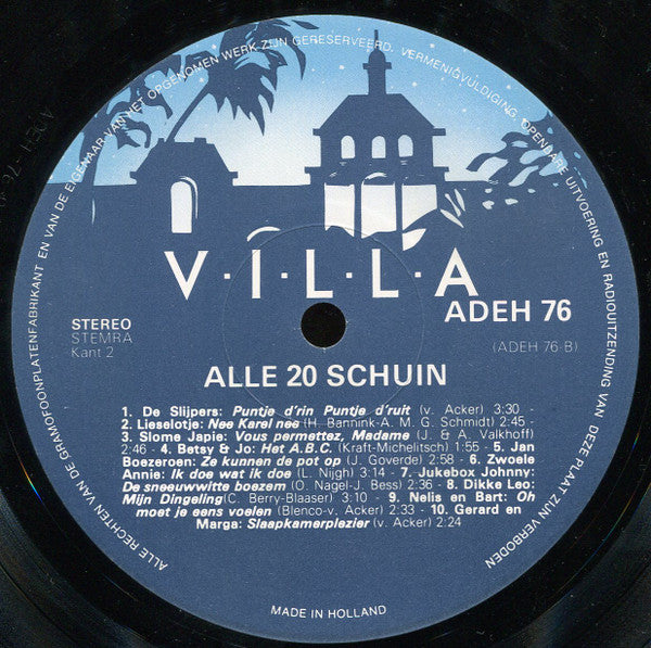 Various - Alle 20 Schuin (LP) Vinyl LP Vinyl Very Good (VG) <br> Hoes Good Plus (G+)