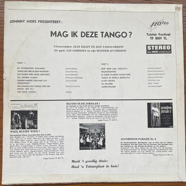 Jean Kraft - Johnny Hoes Presenteert: Mag Ik Deze Tango? (LP) Vinyl LP Vinyl Very Good (VG) <br> Hoes Good Plus (G+)