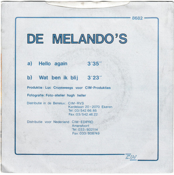 Melando's - Hello Again Vinyl Singles Vinyl Very Good (VG) <br> Hoes Good Plus (G+)