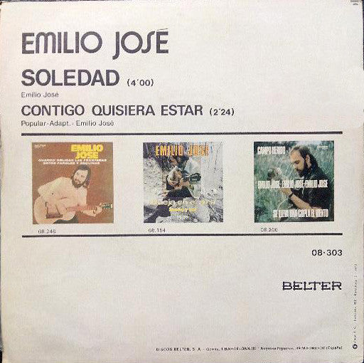 Emilio José - Soledad Vinyl Singles Vinyl Very Good (VG) <br> Hoes Good Plus (G+)