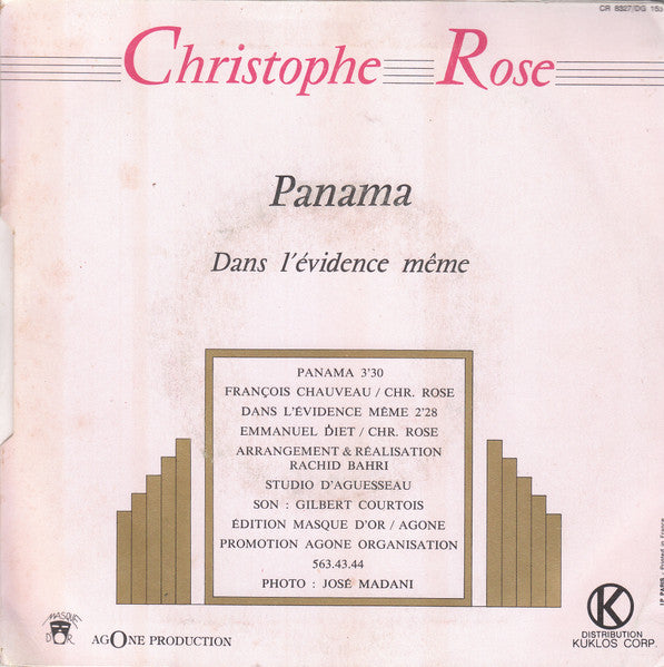 Christophe Rose - Panama Vinyl Singles Vinyl Very Good (VG) <br> Hoes Good Plus (G+)