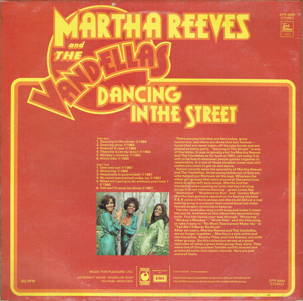 Martha Reeves & The Vandellas - Dancing In The Street (LP) Vinyl LP Vinyl Very Good (VG) <br> Hoes Good Plus (G+)