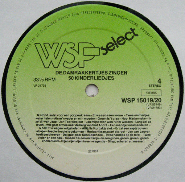 Damrakkertjes – De Damrakkertjes Zingen 100 Bekende Kinderliedjes (LP) Vinyl LP Dubbel Vinyl Very Good (VG) <br> Hoes Good Plus (G+)