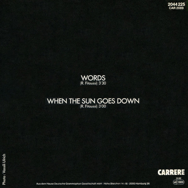 F.R. David - Words Vinyl Singles Vinyl Very Good (VG) <br> Hoes Good Plus (G+)