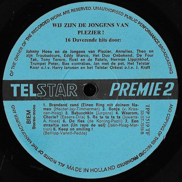 Various - Wij Zijn De Jongens Van Plezier ! (LP) Vinyl LP Vinyl Very Good (VG) <br> Hoes Good Plus (G+)