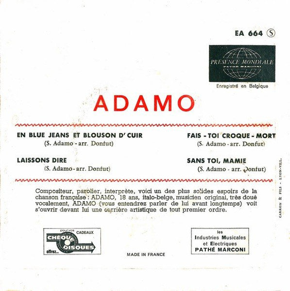 Adamo - En Blue Jeans Et Blouson D'cuir Vinyl Singles EP Vinyl (VG) <br> Hoes (G+)