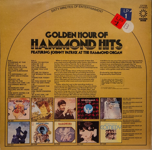 Johnny Patrick – Golden Hour Of Hammond Hits (LP) Vinyl LP Vinyl Very Good (VG) <br> Hoes Good Plus (G+)