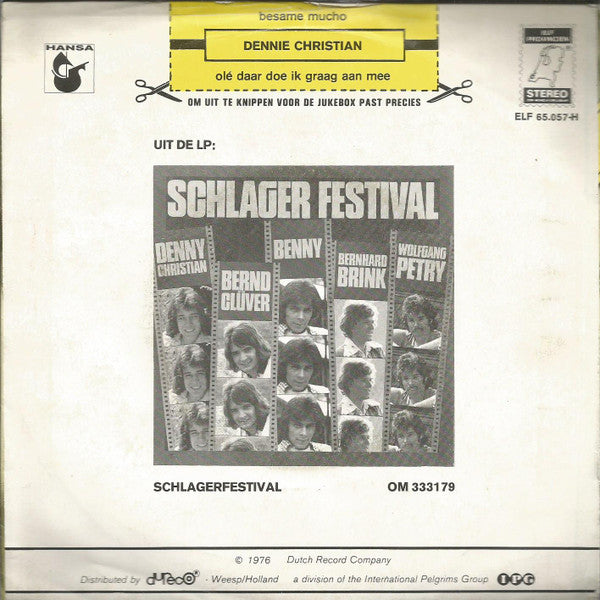 Dennie Christian - Besame Mucho Vinyl Singles Vinyl Very Good (VG) <br> Hoes Good Plus (G+)