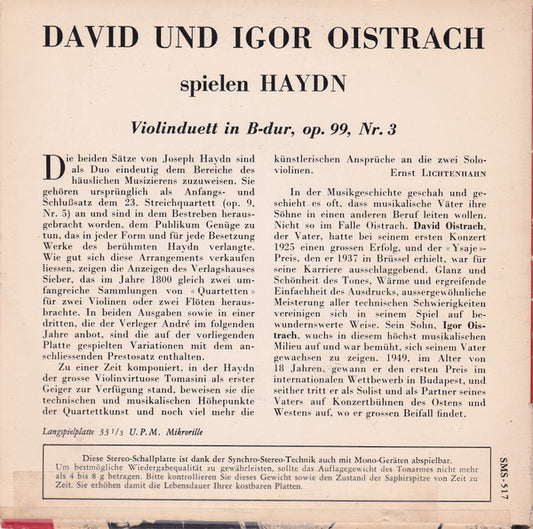 David Oistrach Und Igor Oistrach Spielen Joseph Haydn - Violinduett In B-Dur