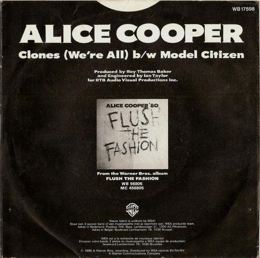 Alice Cooper - Clones (We're All) Vinyl Singles Vinyl Zeer Goed / Hoesje Goed "VINYLSINGLES.NL"