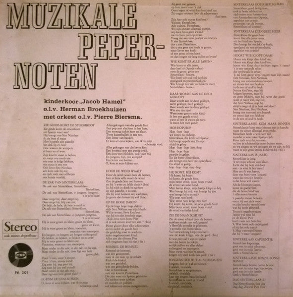 Kinderkoor Jacob Hamel - Muzikale Pepernoten (LP) Vinyl LP Vinyl Very Good (VG) <br> Hoes Good Plus (G+)
