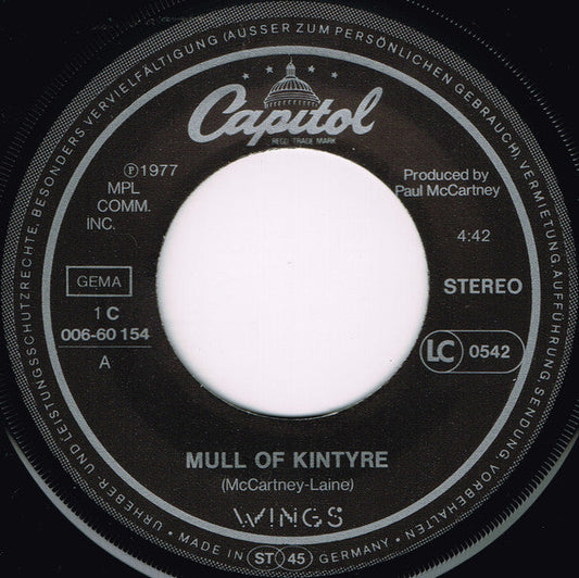 Wings - Mull Of Kintyre Vinyl Singles Vinyl Zeer Goed / Hoesje Generic "VINYLSINGLES.NL"