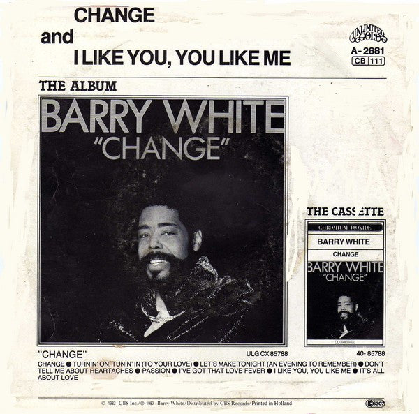 Barry White - Change Vinyl Singles Vinyl Very Good (VG) <br> Hoes Good Plus (G+)