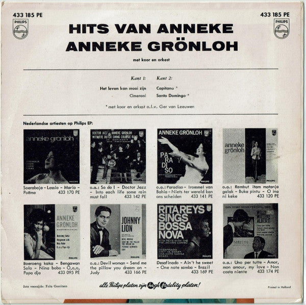 Anneke Grönloh - Hits Van Anneke Vinyl Singles EP Vinyl Very Good (VG) <br> Hoes Good Plus (G+)