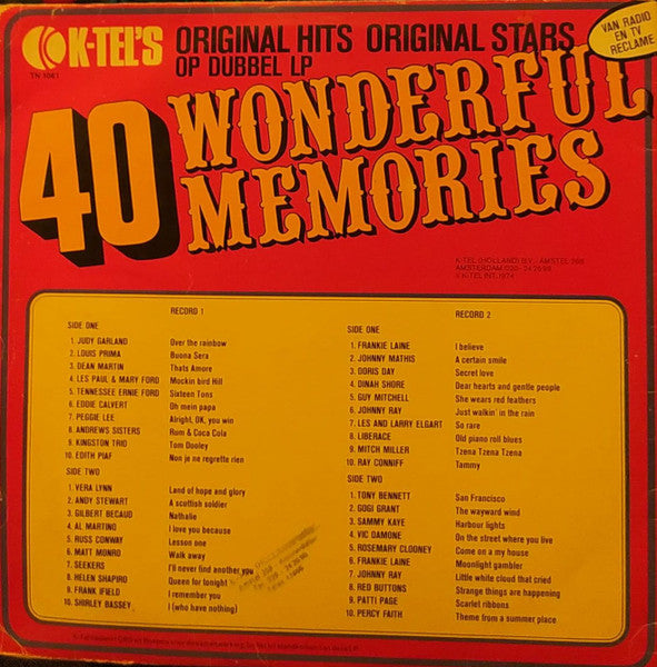 Various - ** Wonderful Memories (LP) Vinyl LP Dubbel Vinyl Very Good (VG) <br> Hoes Good Plus (G+)