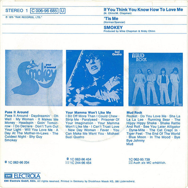 Smokie - If You Think You Know How To Love Me Vinyl Singles Vinyl Very Good (VG) <br> Hoes Good Plus (G+)