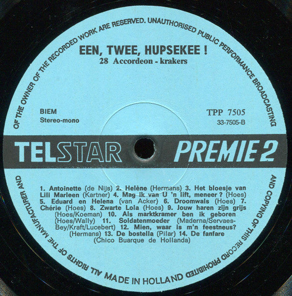 Various - Een, Twee, Hupsekee! - 28 Accordeonkrakers (LP) Vinyl LP Vinyl Zeer Goed / Hoesje Goed "VINYLSINGLES.NL"