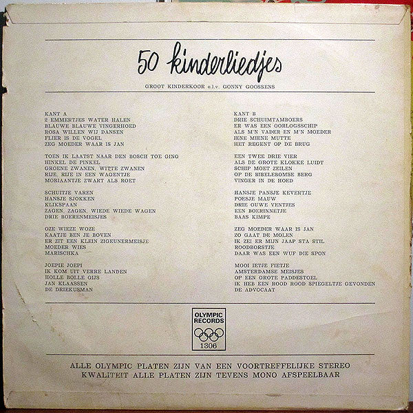 Groot Kinderkoor - 50 Kinderliedjes (LP) 52102 Vinyl LP Vinyl Very Good (VG) <br> Hoes Good Plus (G+)