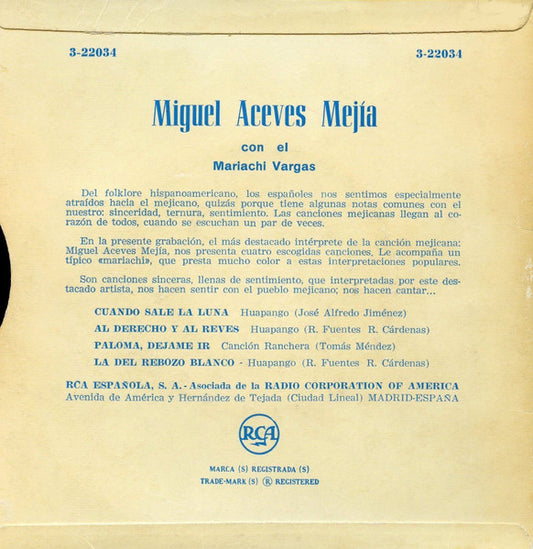 Miguel Aceves Mejia Con Mariachi Vargas de Tecalitlán - Cuando Sale La Luna Vinyl Singles EP Vinyl Zeer Goed / Hoesje Goed "VINYLSINGLES.NL"