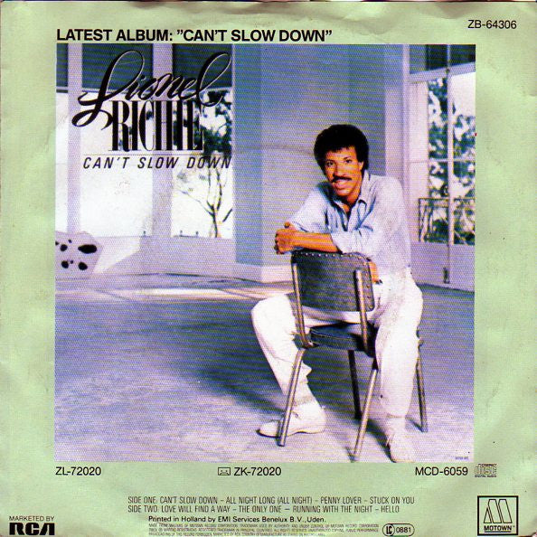 Lionel Richie - Hello Vinyl Singles Vinyl Very Good (VG) <br> Hoes Good Plus (G+)