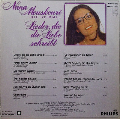 Nana Mouskouri - Lieder, Die Die Liebe Schreibt (LP) Vinyl LP Vinyl Very Good (VG) <br> Hoes Good Plus (G+)