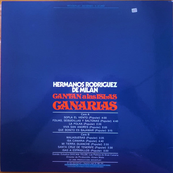 Hermanos Rodriguez Milan - Cantan A Las Islas Canarias (LP) Vinyl LP Vinyl Very Good (VG) <br> Hoes Good Plus (G+)