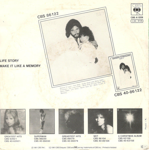 Barbra Streisand - Life Story Vinyl Singles Vinyl Very Good (VG) <br> Hoes Good Plus (G+)