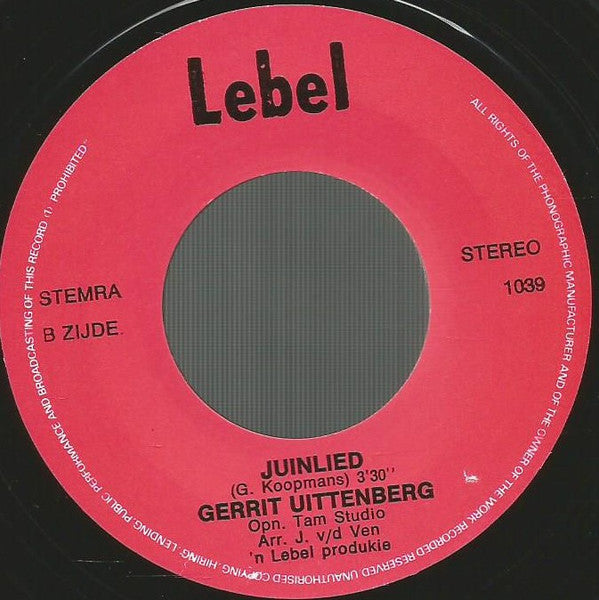 Gerrit Uittenberg - Baby I Luv' You... Vinyl Singles Vinyl Very Good (VG) <br> Hoes Good Plus (G+)