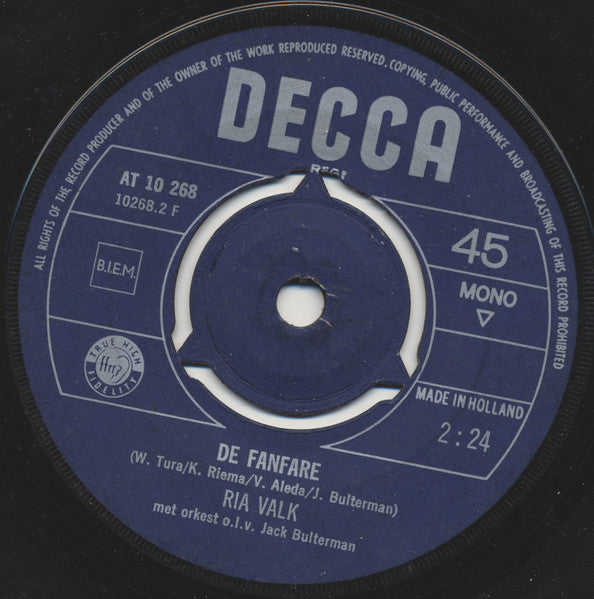 Ria Valk - Moet Je M'n Zuster Zien Vinyl Singles Vinyl Very Good (VG) <br> Hoes Generic