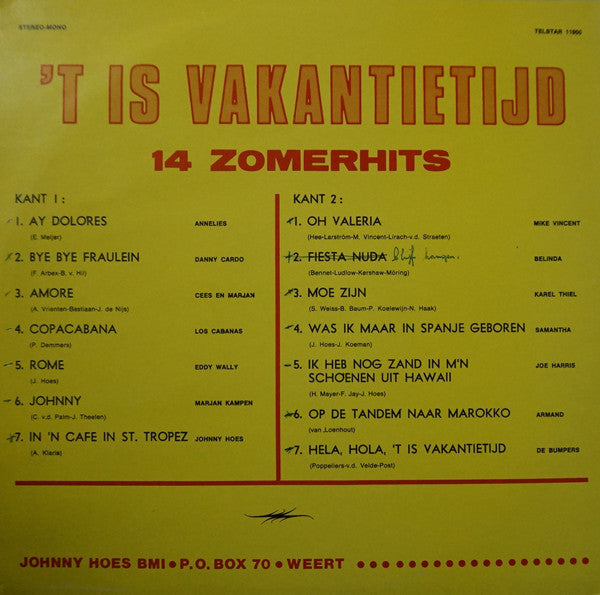 Various - 't Is Vakantietijd (LP) Vinyl LP Vinyl Very Good (VG) <br> Hoes Good Plus (G+)