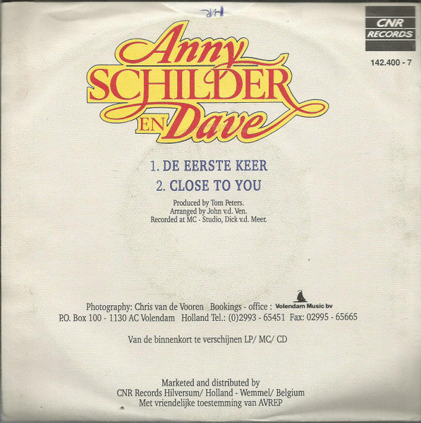 Anny Schilder En Dave - De Eerste Keer Vinyl Singles Vinyl Very Good (VG) <br> Hoes Good Plus (G+)