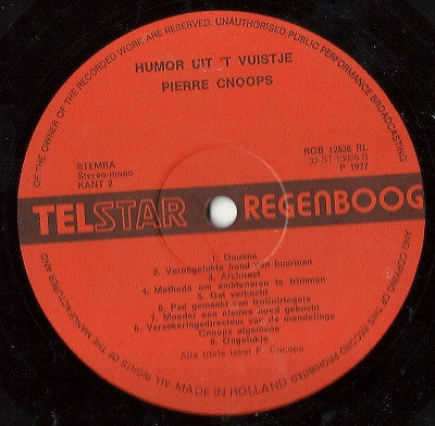 Pierre Cnoops - Humor Uit 't Vuistje (LP) Vinyl LP Vinyl Very Good (VG) <br> Hoes Good Plus (G+)