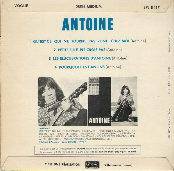 Antoine - Les Élucubrations D'Antoine Vinyl Singles EP Vinyl Very Good (VG) <br> Hoes Good Plus (G+)