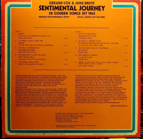 Gerard Cox & Joke Bruijs - Sentimental Journey - 28 Gouden Songs Uit 1945 (LP) Vinyl LP Vinyl Very Good (VG) <br> Hoes Good Plus (G+)