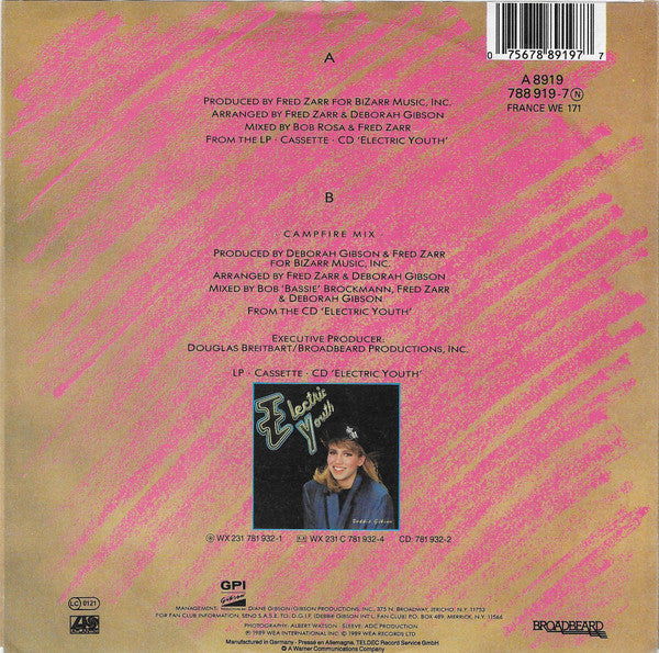 Debbie Gibson - Electric Youth Vinyl Singles Vinyl Goed / Hoes Sticker
