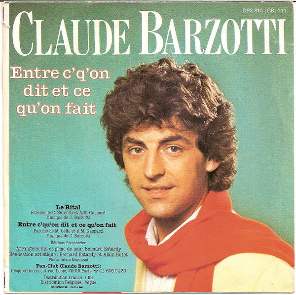 Claude Barzotti - Le Rital Vinyl Singles Vinyl Very Good (VG) <br> Hoes Good Plus (G+)