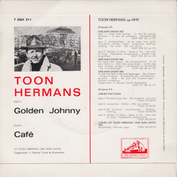 Toon Hermans - Golden Johnny Vinyl Singles Vinyl Very Good (VG) <br> Hoes Good Plus (G+)