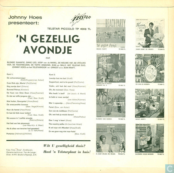 Johnny Hoes - Presenteert 'n Gezellig Avondje (LP) Vinyl LP Vinyl Very Good (VG) <br> Hoes Good Plus (G+)