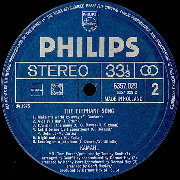 Kamahl - The Elephant Song (LP) Vinyl LP Vinyl Very Good (VG) <br> Hoes Good Plus (G+)