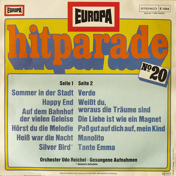 Orchester Udo Reichel - Europa Hitparade ** (LP) Vinyl LP Vinyl Very Good (VG) <br> Hoes Good Plus (G+)